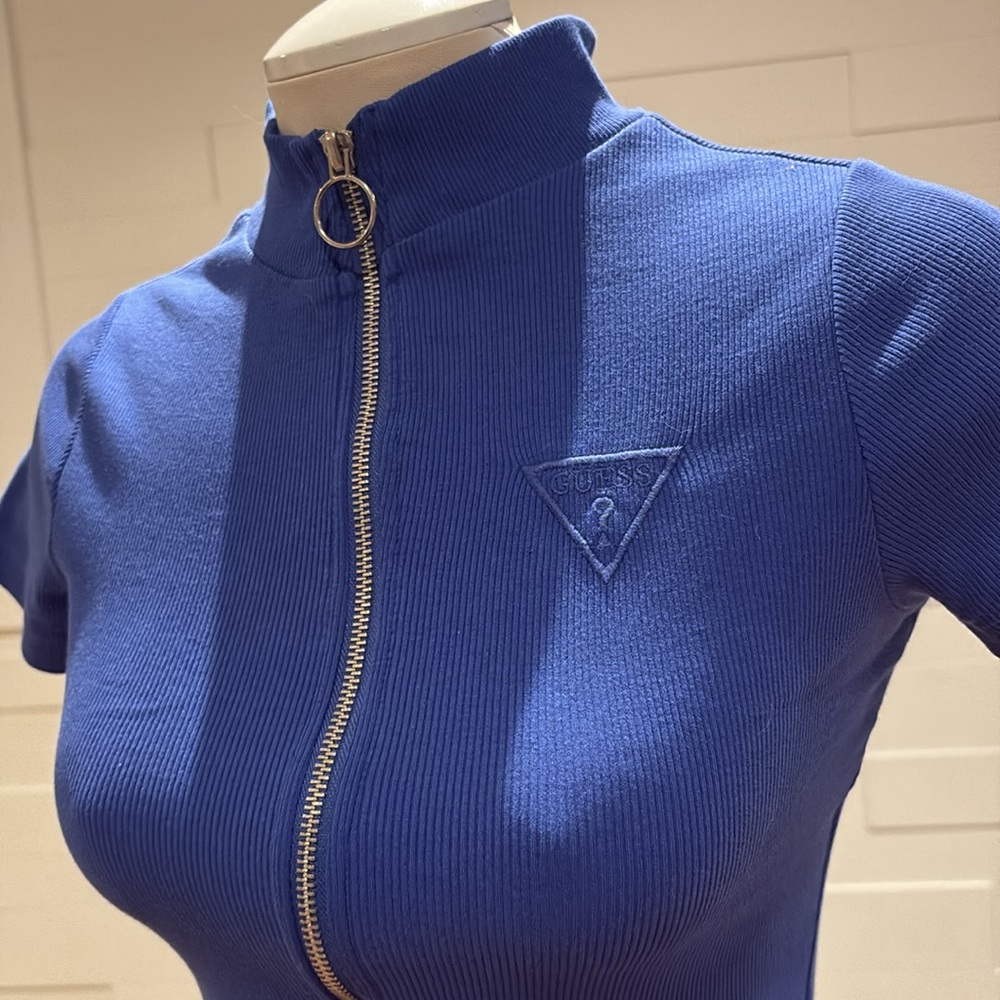 M Guess Ribbed Blue Dress with Silver Zipper (worn once)